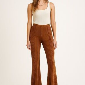 Free People Burnt Caramel Pleated Knit Flare Pants | Boho 70s Cozy Autumn S